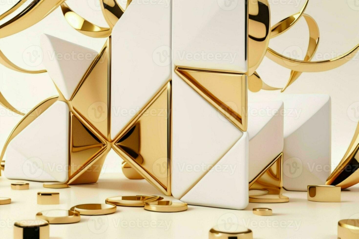 AI generated 3d rendering luxury white and golden abstract background. Pro Photo