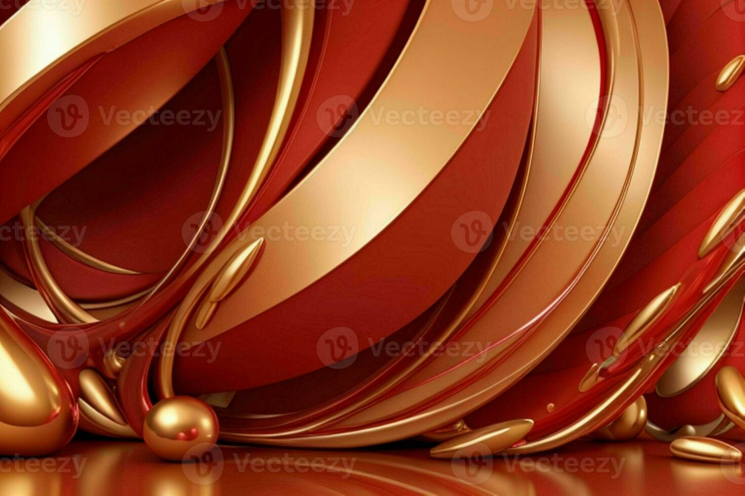 AI generated 3d rendering luxury red and golden abstract background. Pro Photo