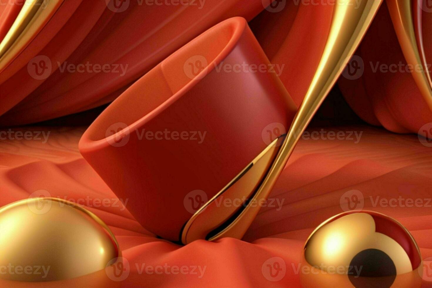 AI generated 3d rendering luxury red and golden abstract background. Pro Photo