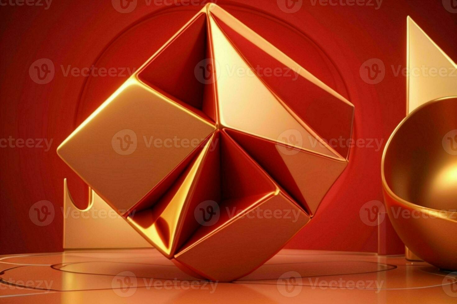 AI generated 3d rendering luxury red and golden abstract background. Pro Photo