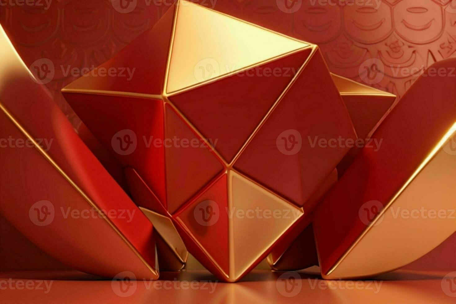 AI generated 3d rendering luxury red and golden abstract background. Pro Photo