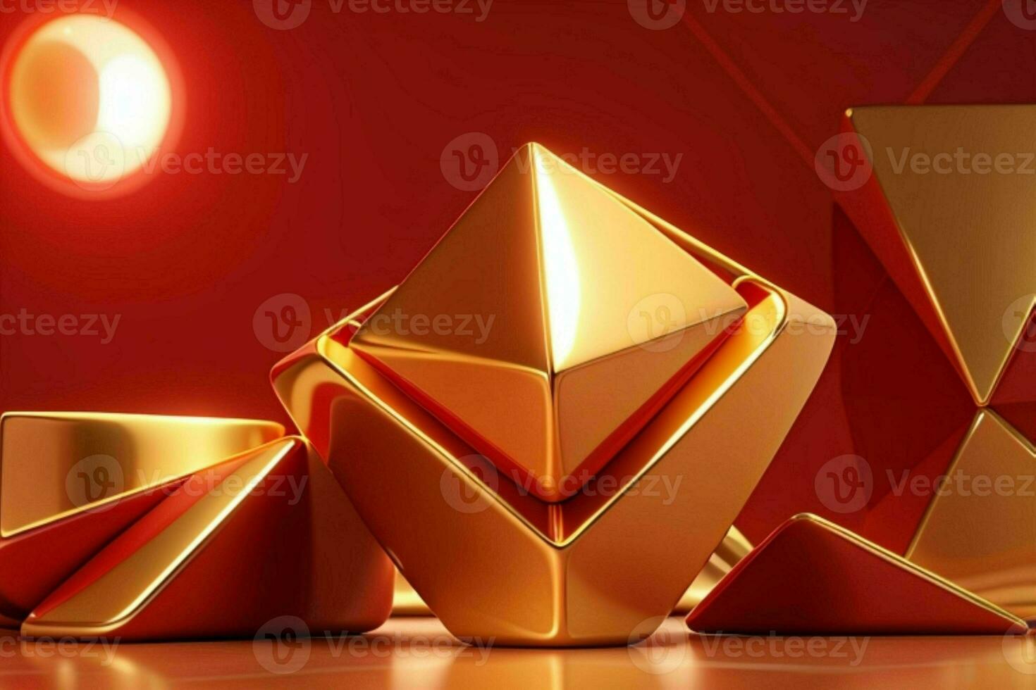 AI generated 3d rendering luxury red and golden abstract background. Pro Photo