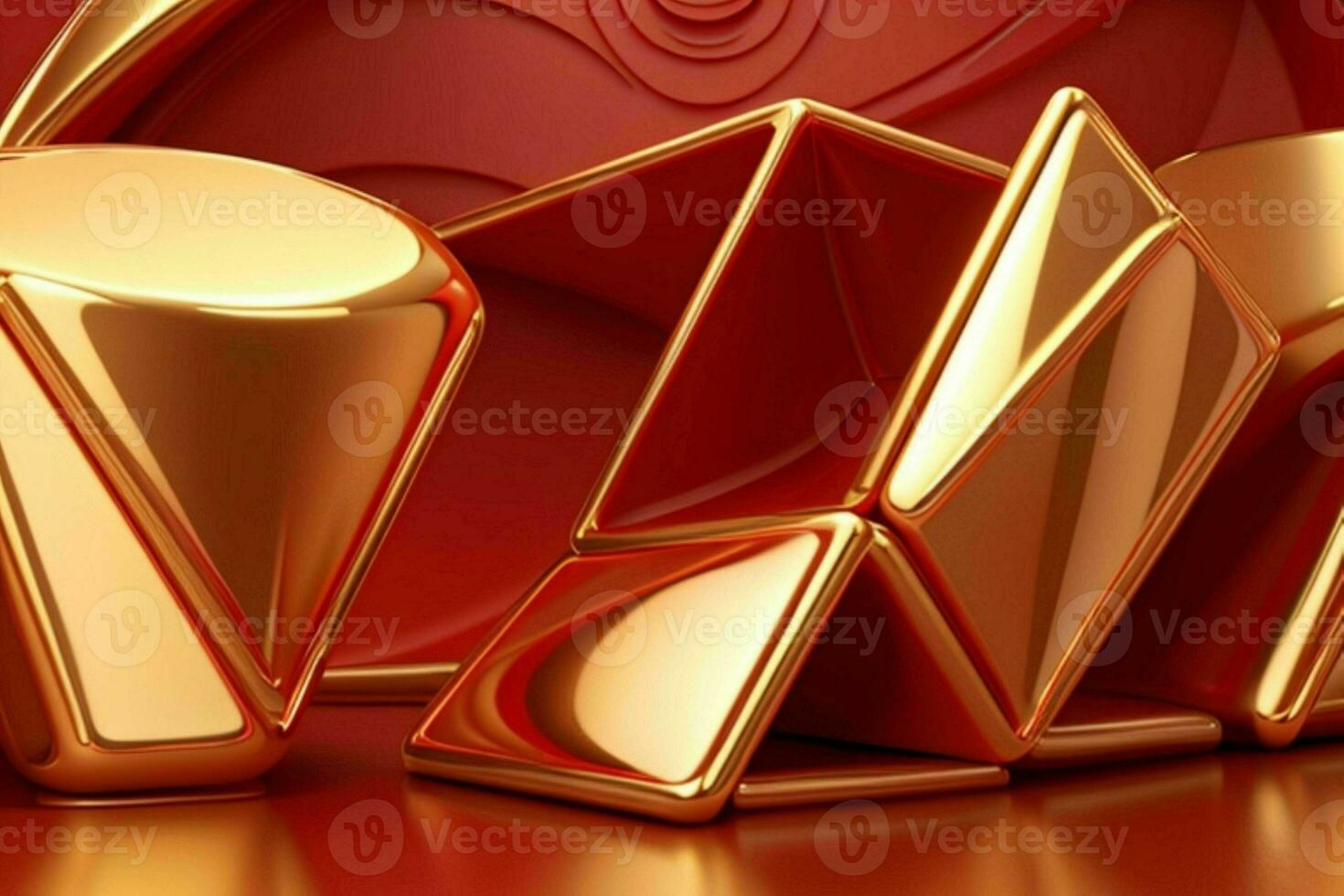 AI generated 3d rendering luxury red and golden abstract background. Pro Photo