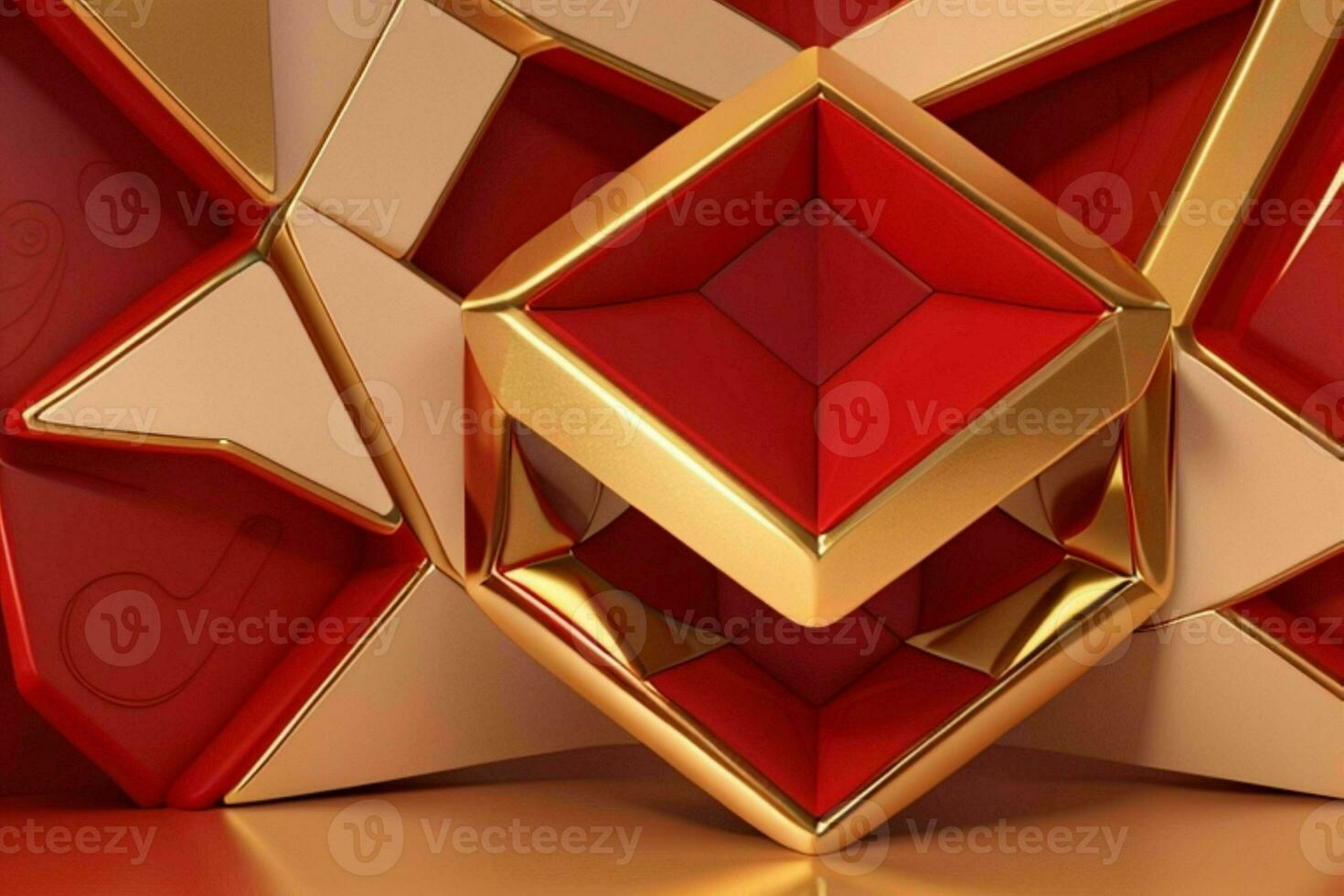 AI generated 3d rendering luxury red and golden abstract background. Pro Photo