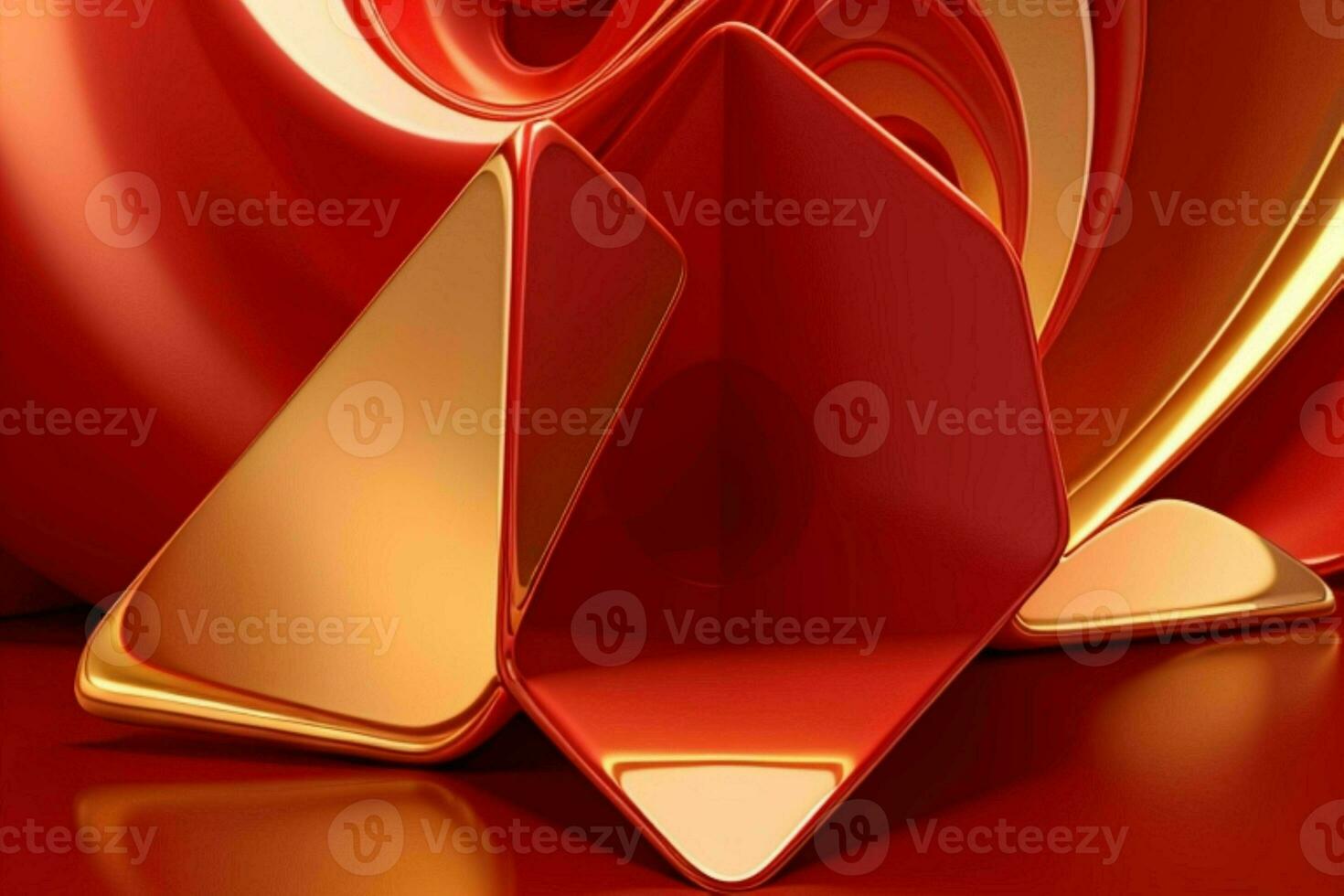 AI generated 3d rendering luxury red and golden abstract background. Pro Photo