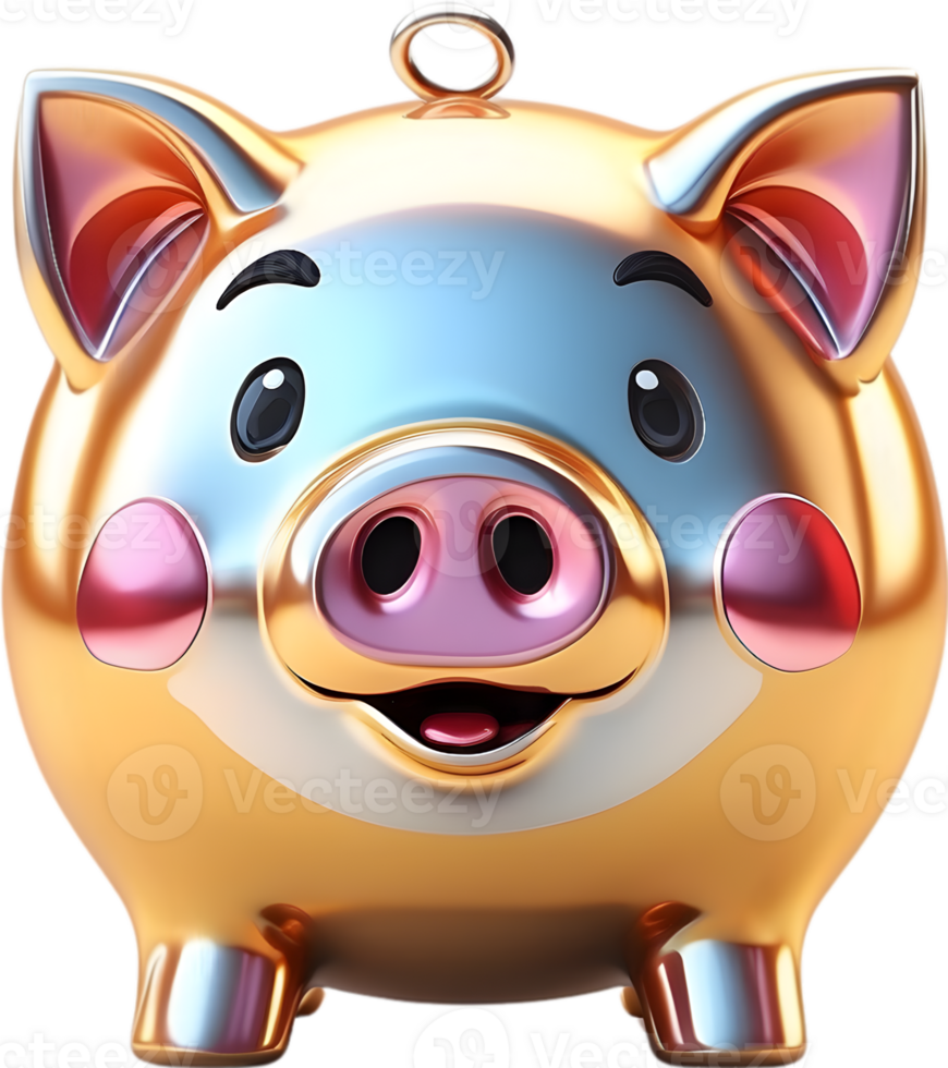 AI generated piggy bank with coins on transparent background png