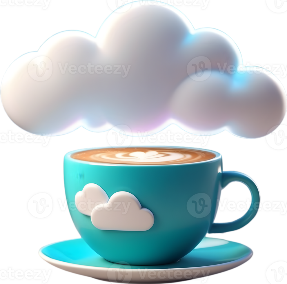 AI generated a cartoon cloud with rain drops in coffee cup png