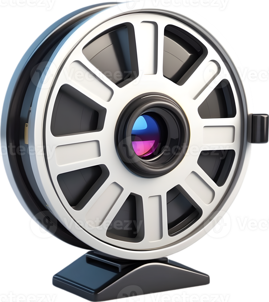 AI generated a reel with a camera lens on it png