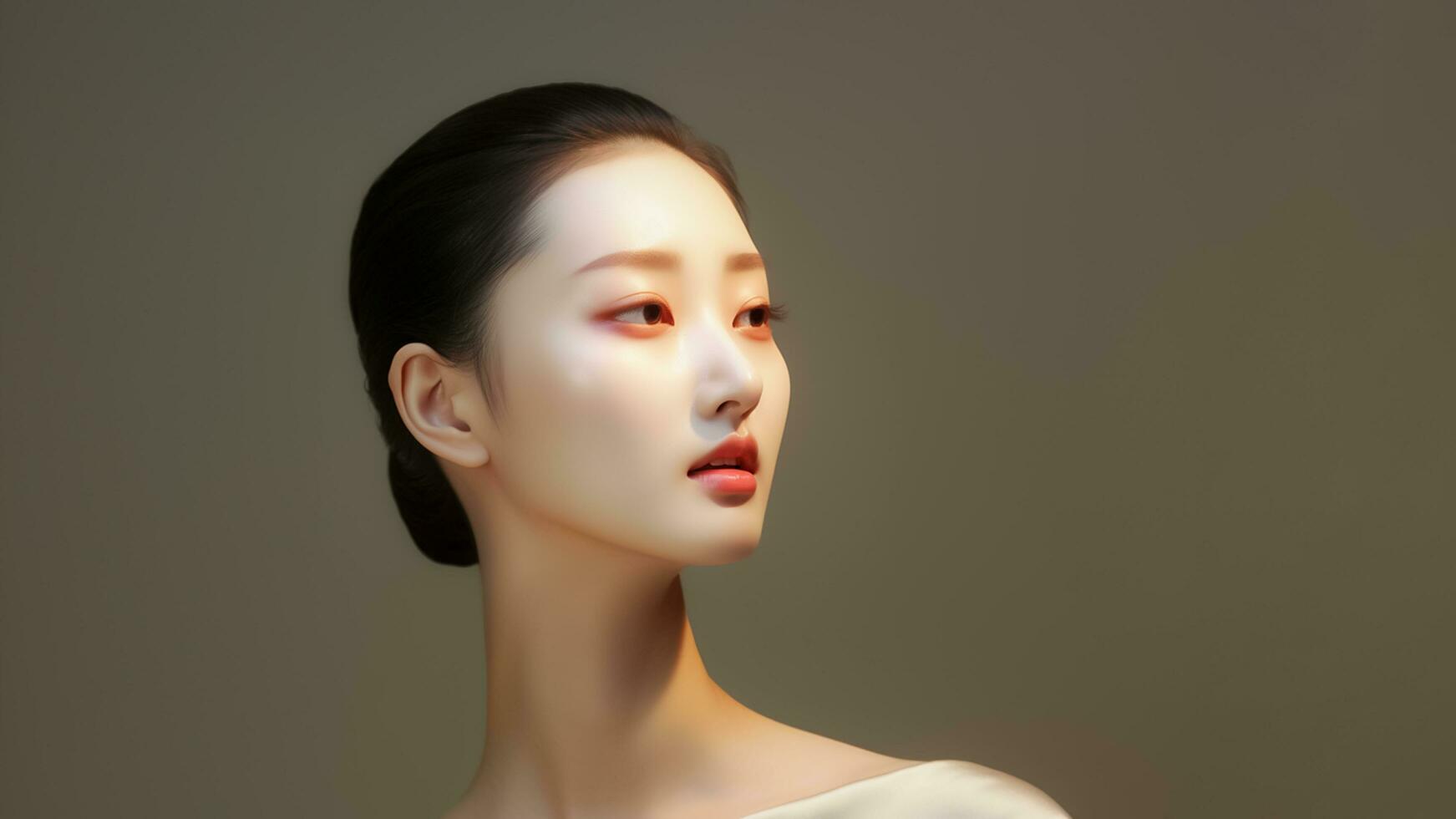 AI generated Beautiful young Asian model wearing dress white casual fashion style, with perfect fresh clean skin youth and skin care concept . AI Generated. photo