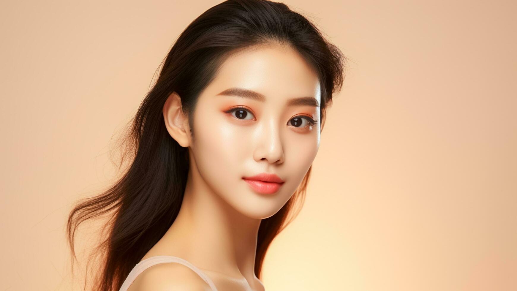 AI generated Beautiful young Asian model wearing dress white casual fashion style, with perfect fresh clean skin youth and skin care concept . AI Generated. photo