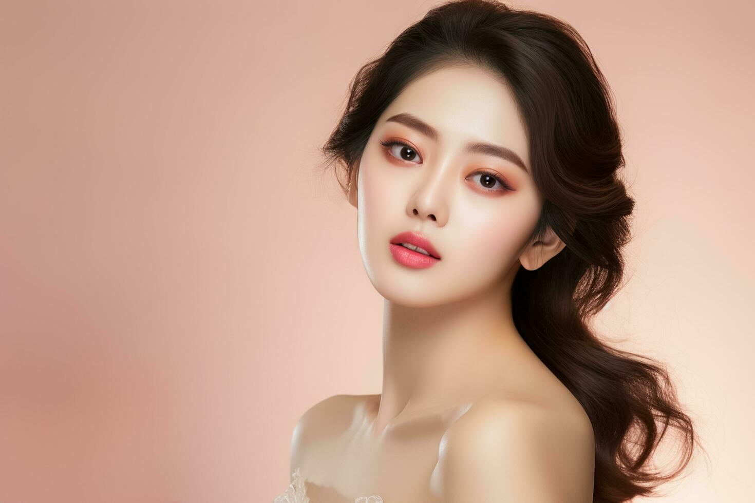 AI generated Beautiful young Asian model wearing dress white casual fashion style, with perfect fresh clean skin youth and skin care concept . AI Generated. photo