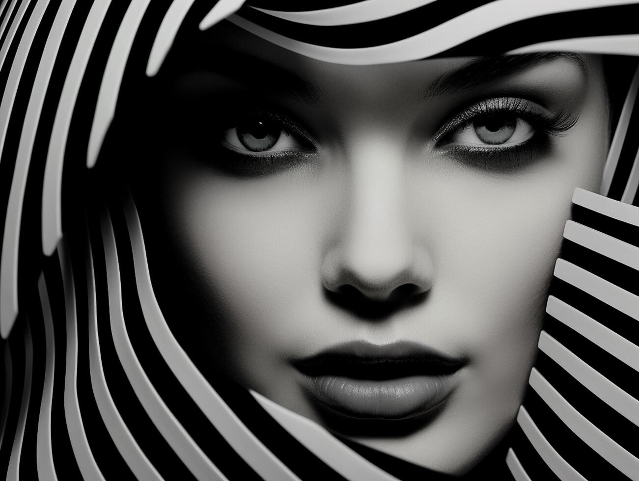 AI generated Close-up portrait beautiful woman with abstract geometric shapes in face.AI Generated photo