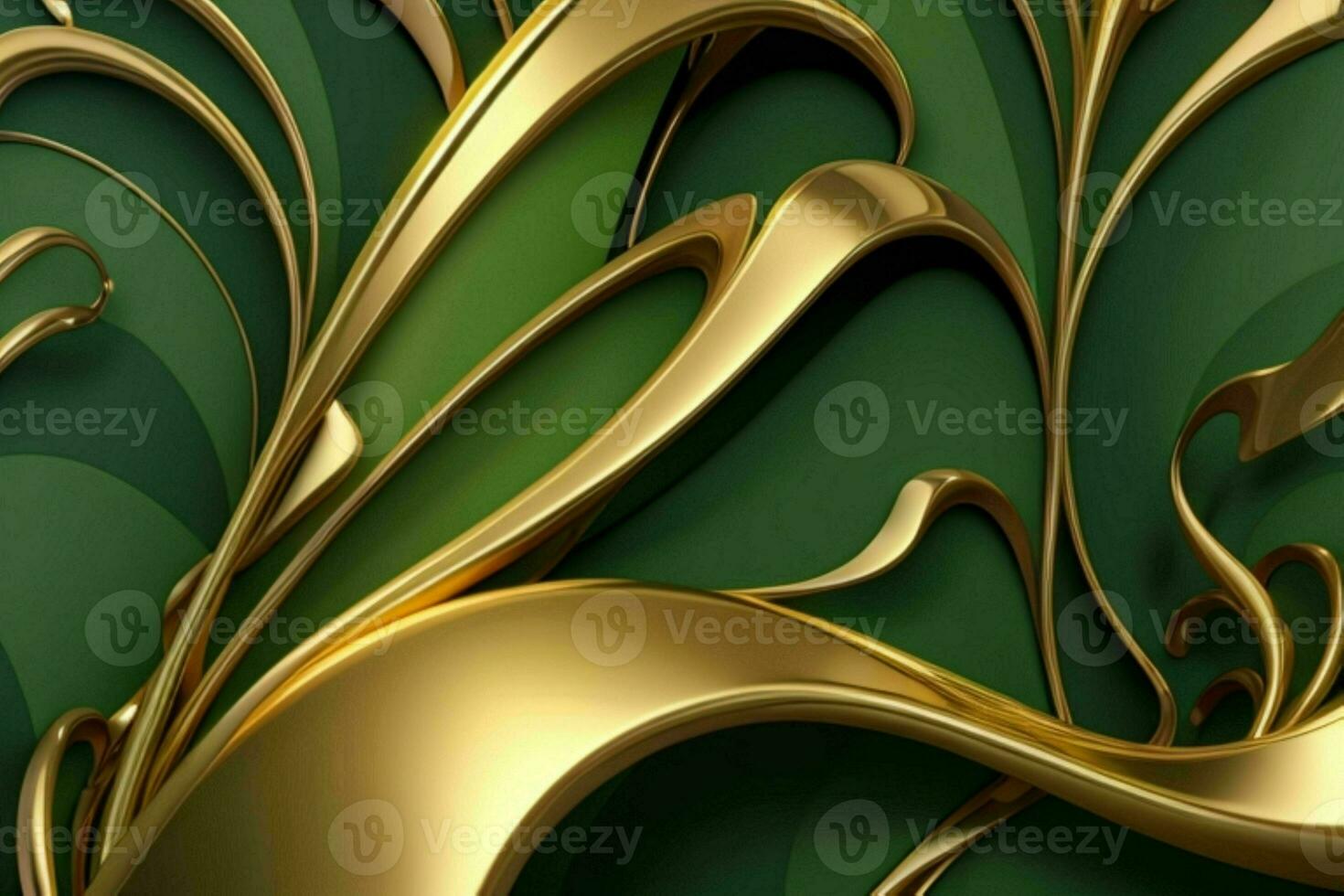 AI generated 3d rendering luxury green and golden abstract background. Pro Photo