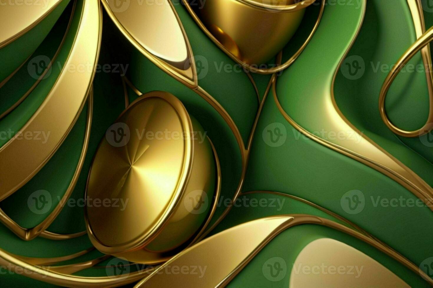 AI generated 3d rendering luxury green and golden abstract background. Pro Photo