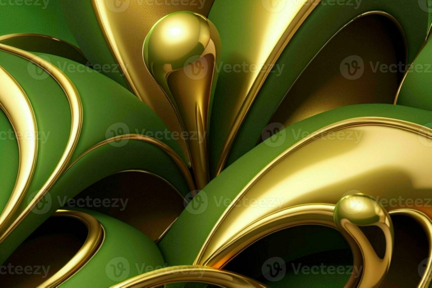 AI generated 3d rendering luxury green and golden abstract background. Pro Photo