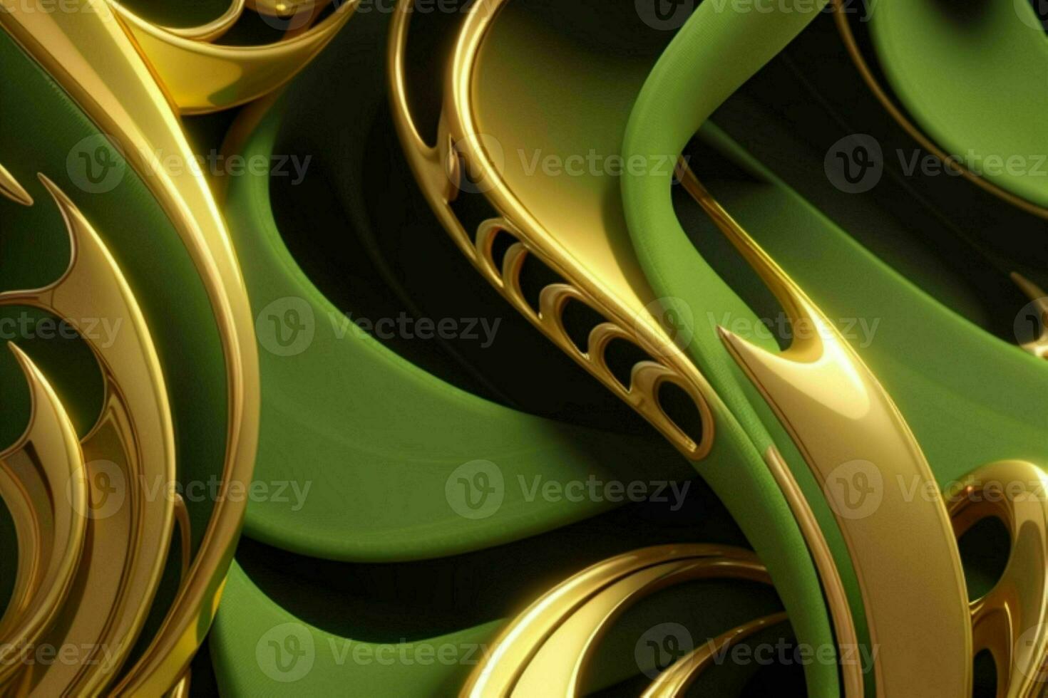 AI generated 3d rendering luxury green and golden abstract background. Pro Photo