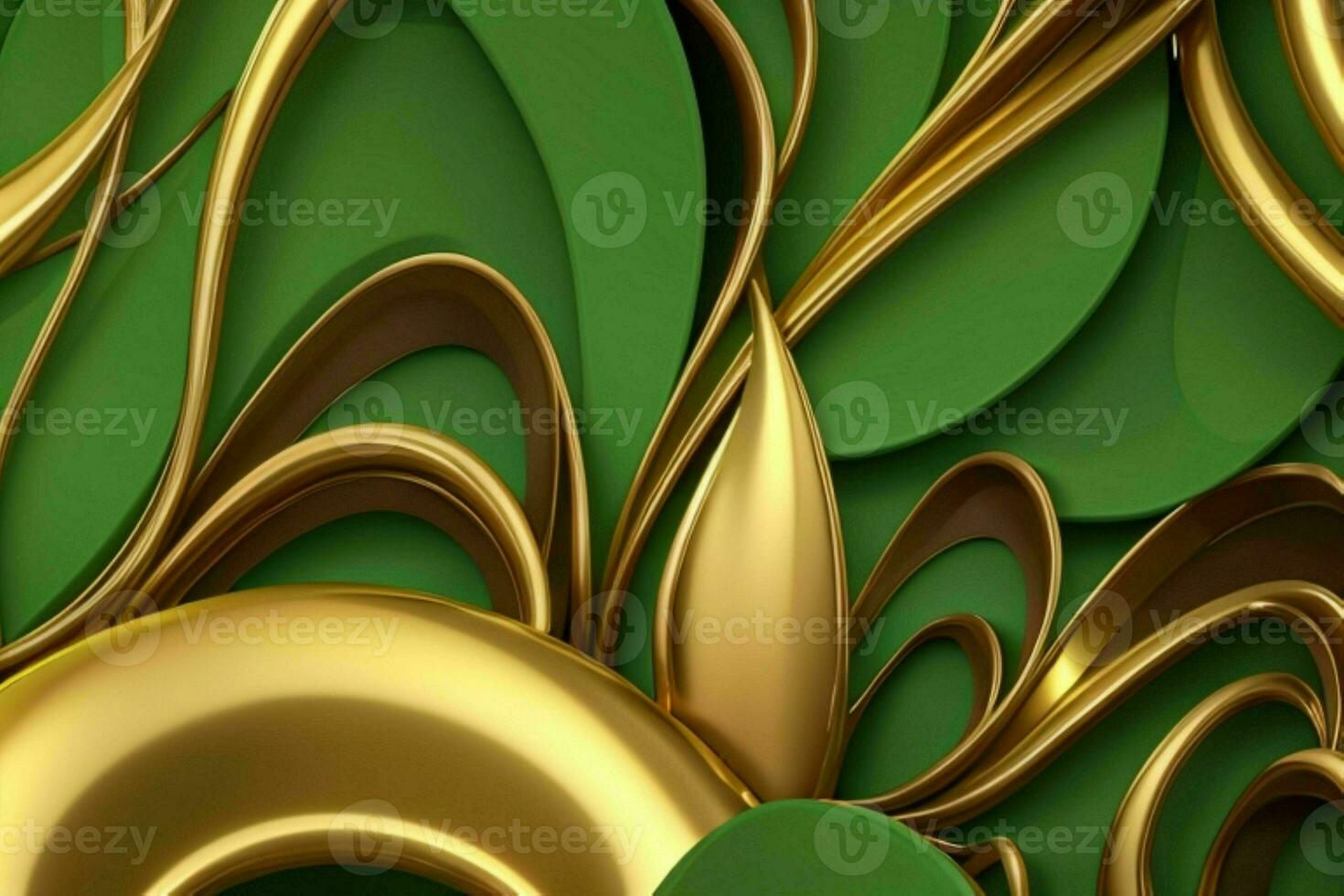 AI generated 3d rendering luxury green and golden abstract background. Pro Photo