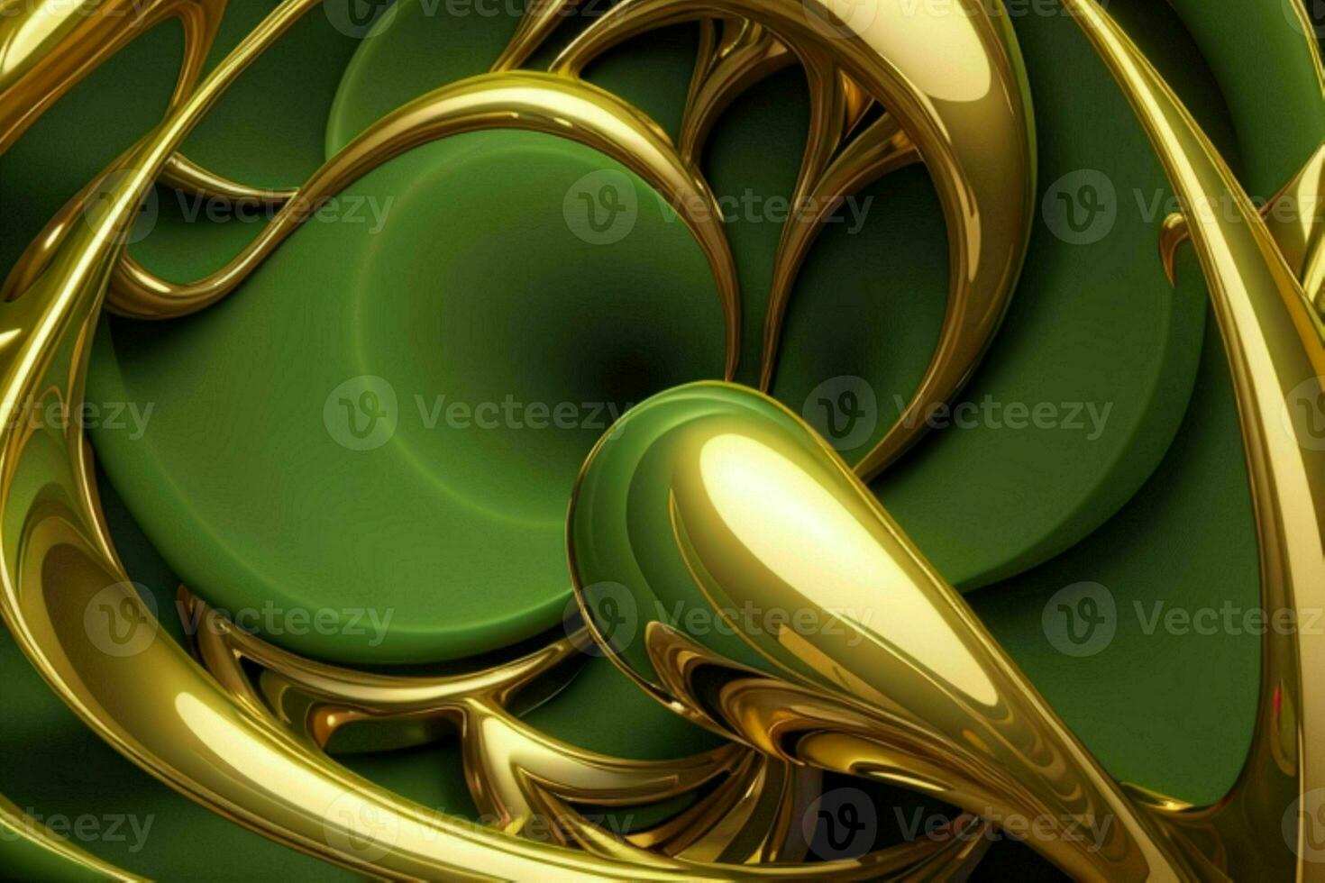 AI generated 3d rendering luxury green and golden abstract background. Pro Photo