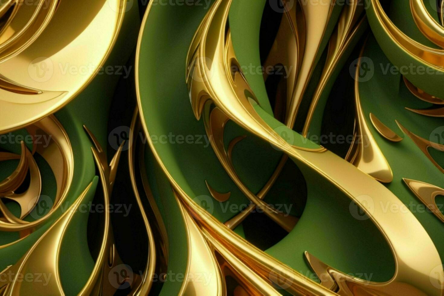 AI generated 3d rendering luxury green and golden abstract background. Pro Photo