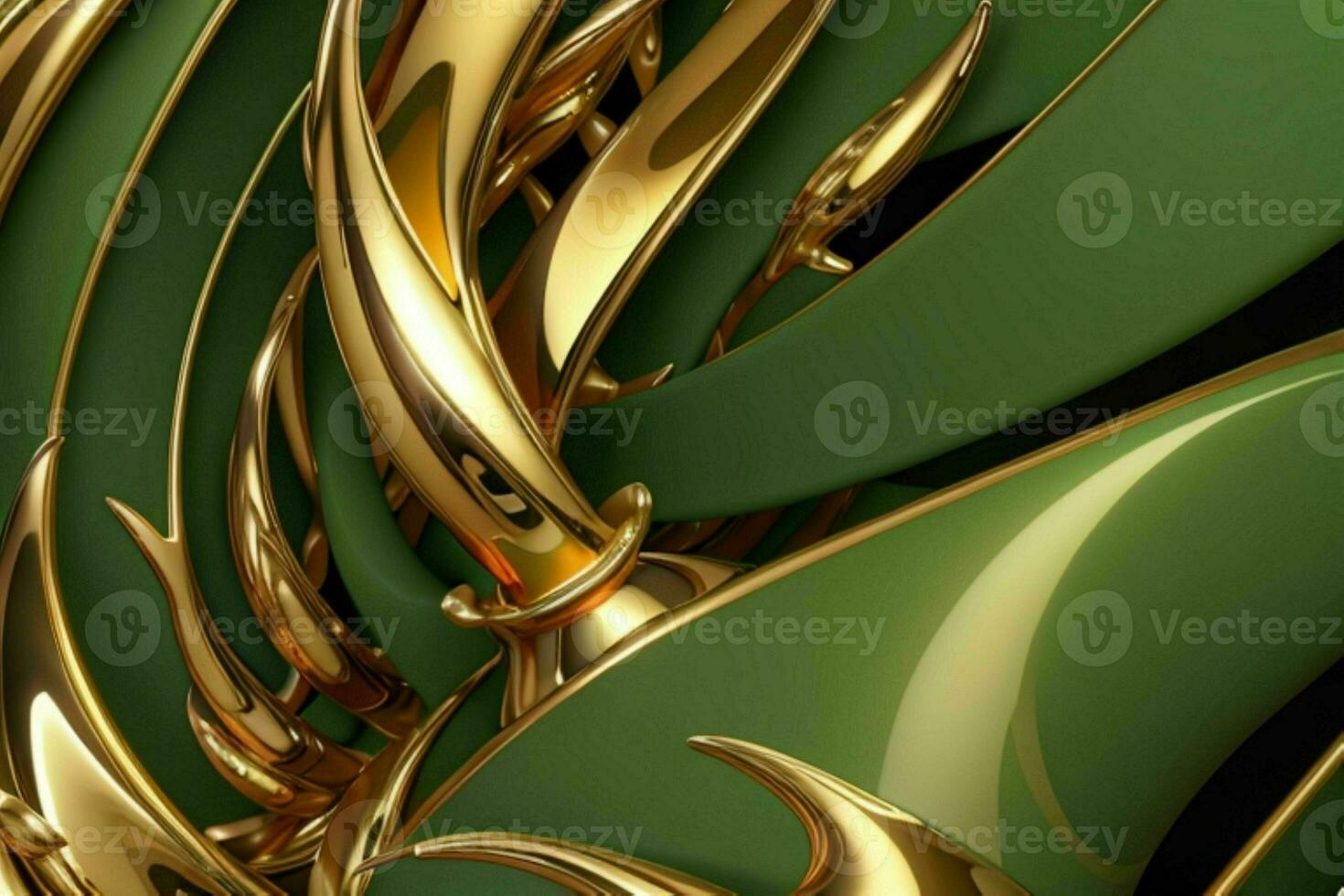 AI generated 3d rendering luxury green and golden abstract background. Pro Photo