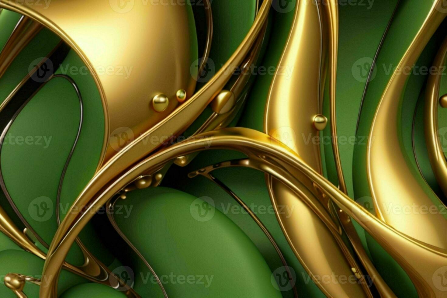 AI generated 3d rendering luxury green and golden abstract background. Pro Photo