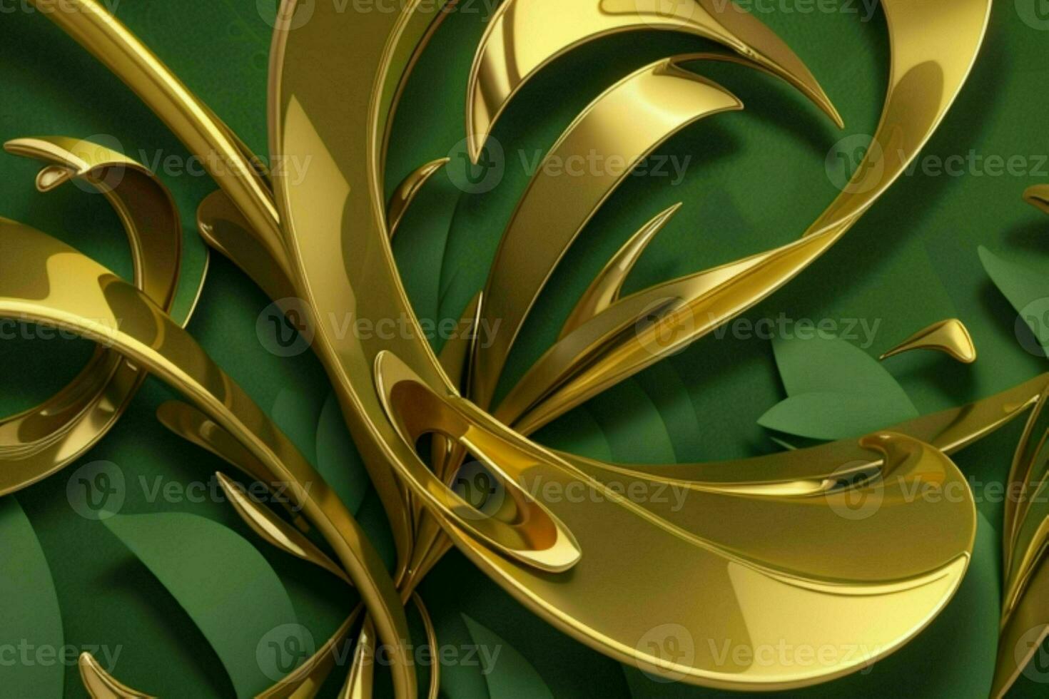 AI generated 3d rendering luxury green and golden abstract background. Pro Photo