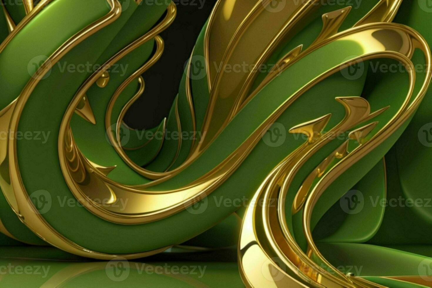 AI generated 3d rendering luxury green and golden abstract background. Pro Photo