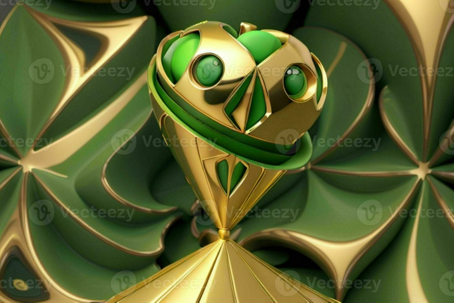 AI generated 3d rendering luxury green and golden abstract background. Pro Photo