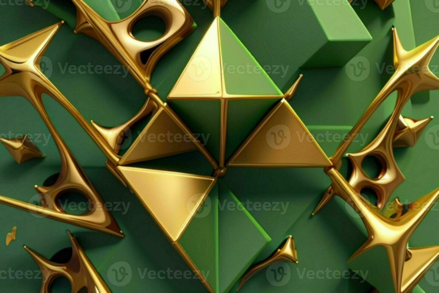 AI generated 3d rendering luxury green and golden abstract background. Pro Photo