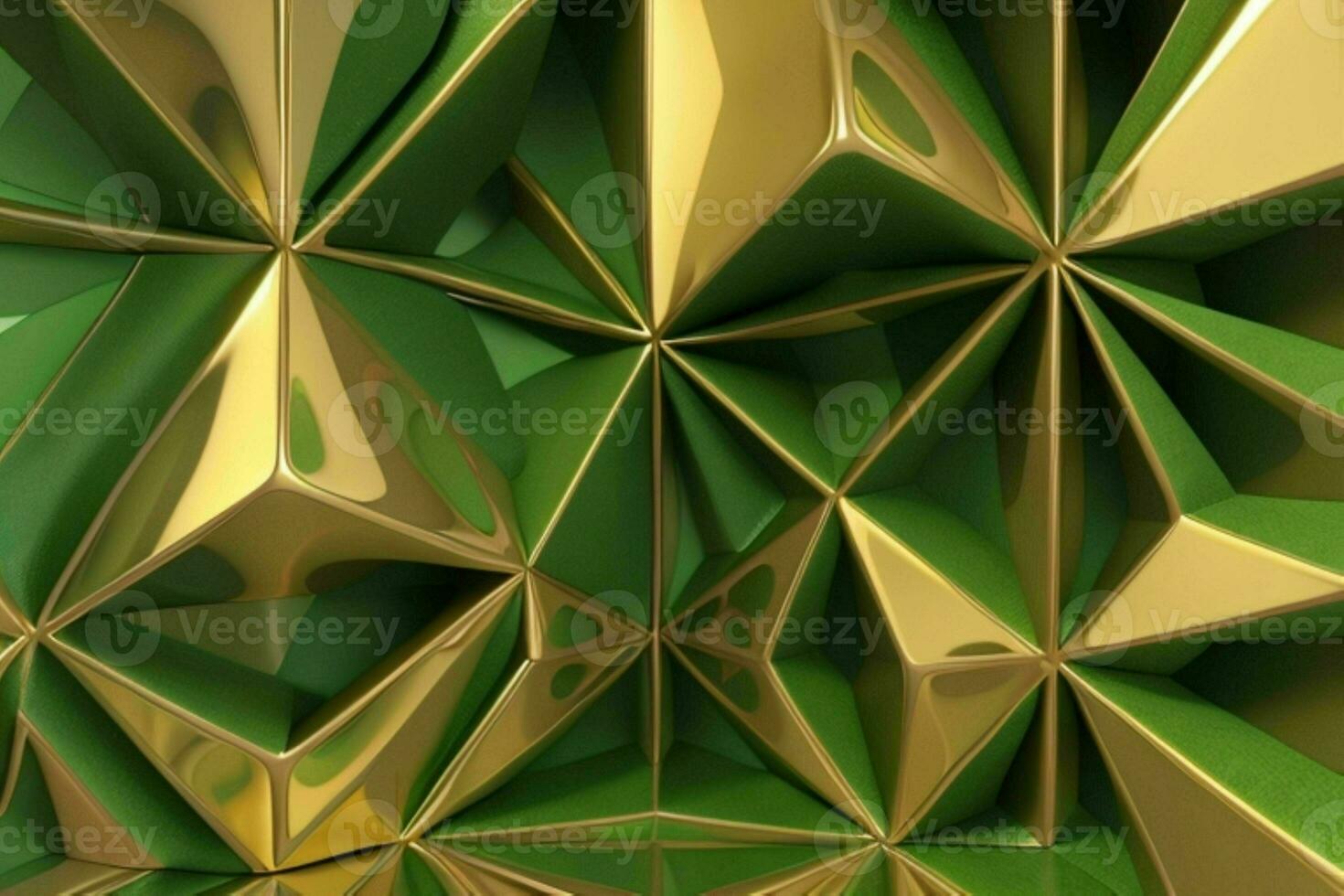 AI generated 3d rendering luxury green and golden abstract background. Pro Photo