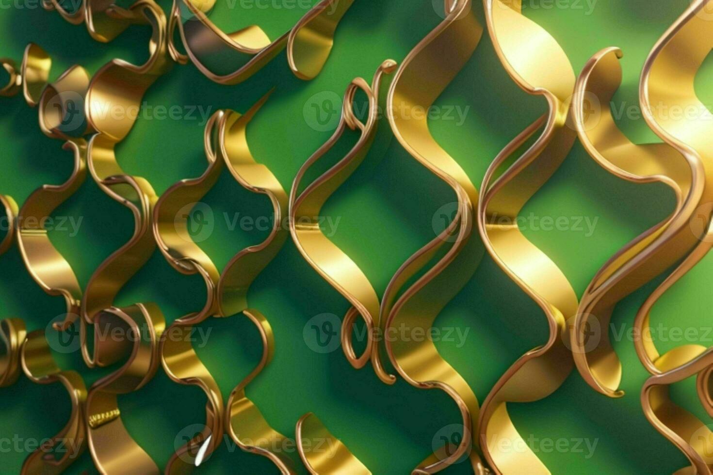 AI generated 3d rendering luxury green and golden abstract background. Pro Photo