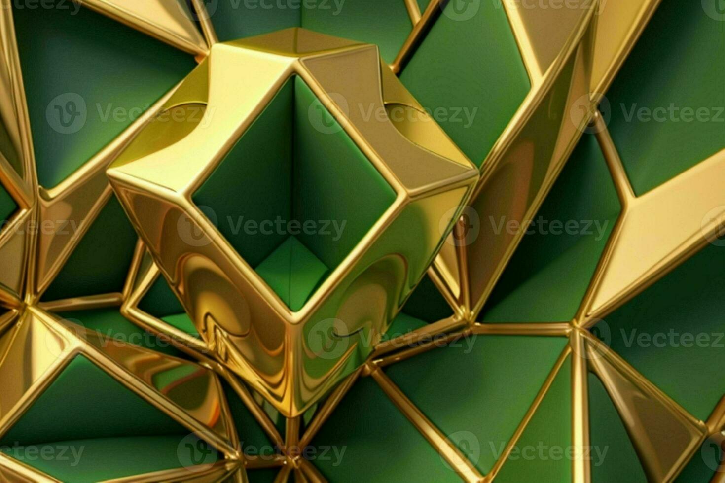AI generated 3d rendering luxury green and golden abstract background. Pro Photo