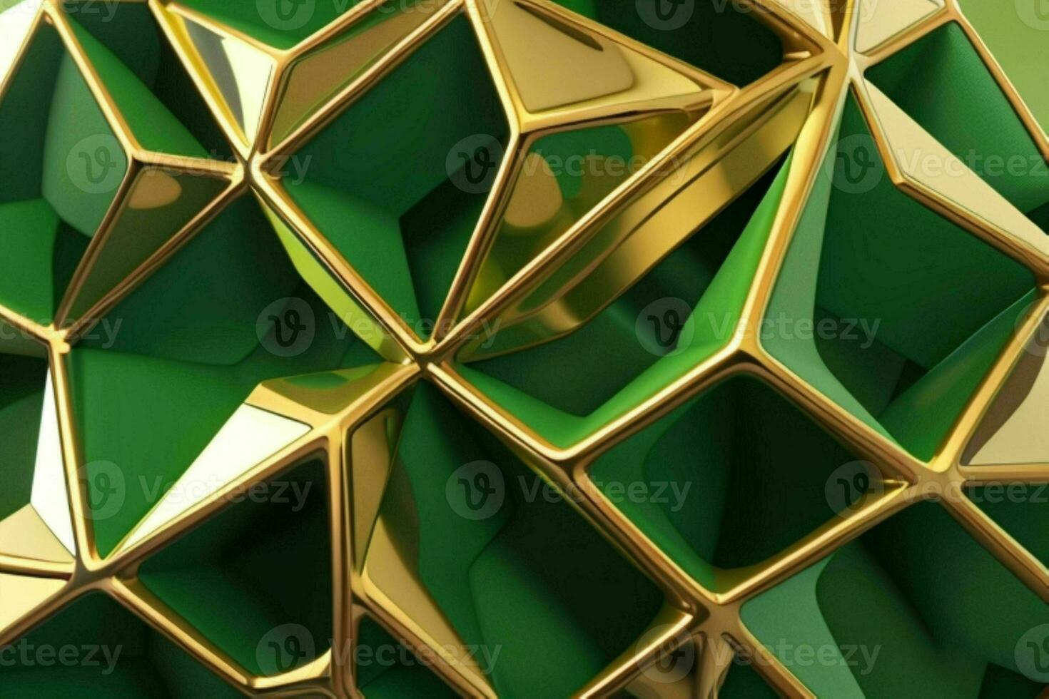 AI generated 3d rendering luxury green and golden abstract background. Pro Photo