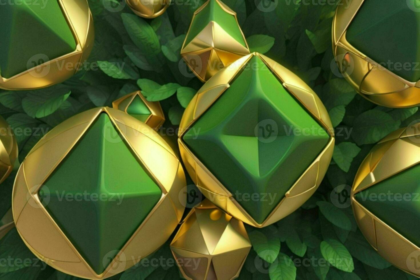 AI generated 3d rendering luxury green and golden abstract background. Pro Photo