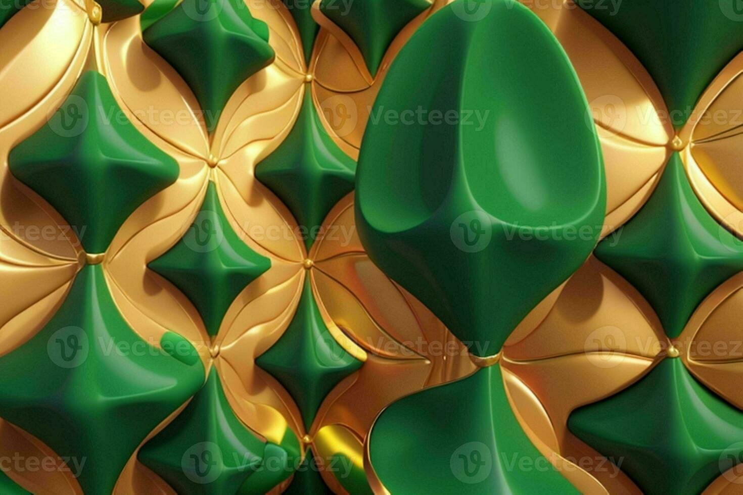 AI generated 3d rendering luxury green and golden abstract background. Pro Photo