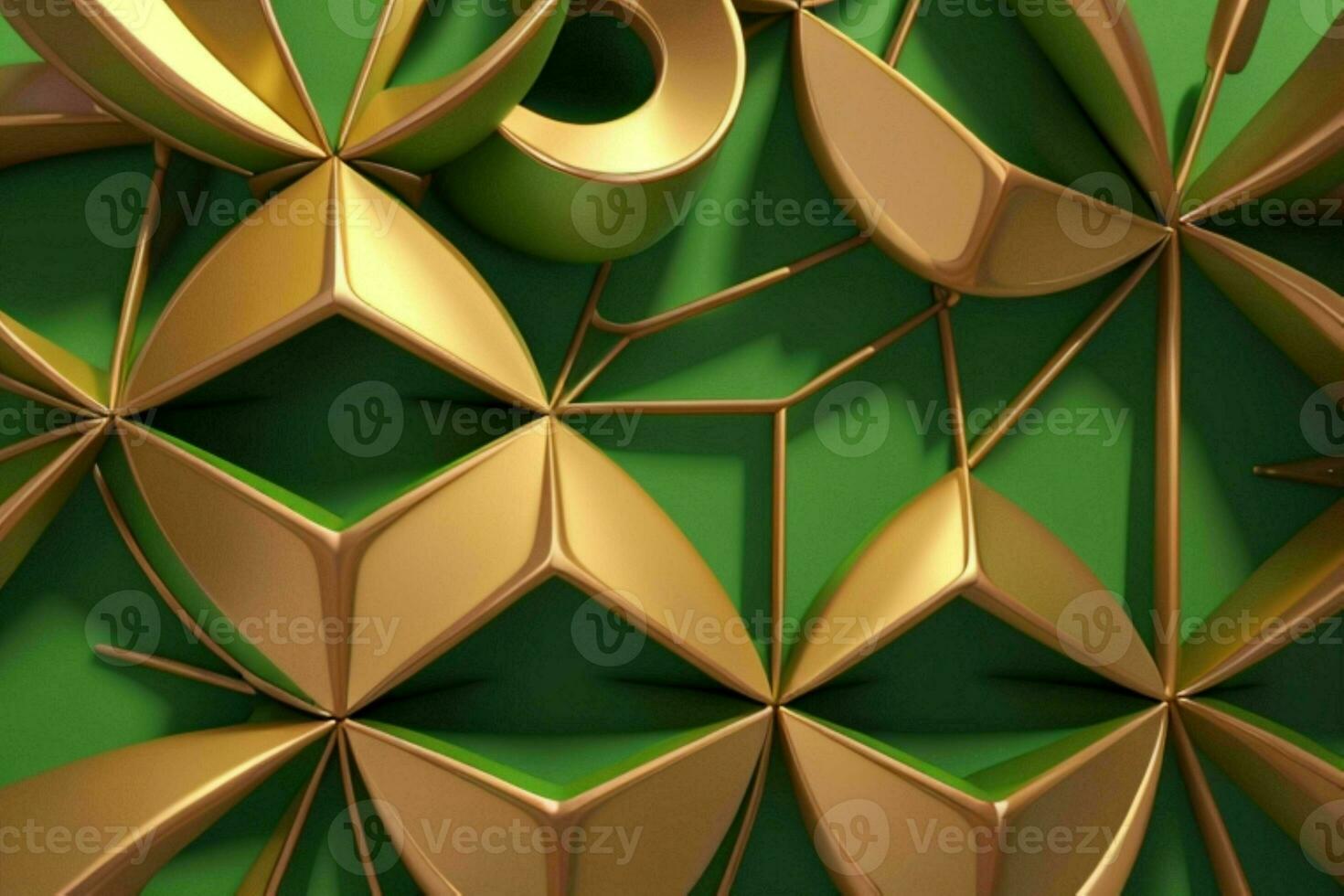 AI generated 3d rendering luxury green and golden abstract background. Pro Photo