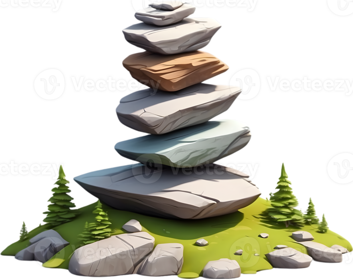 AI generated a stack of rocks on a grassy hill png