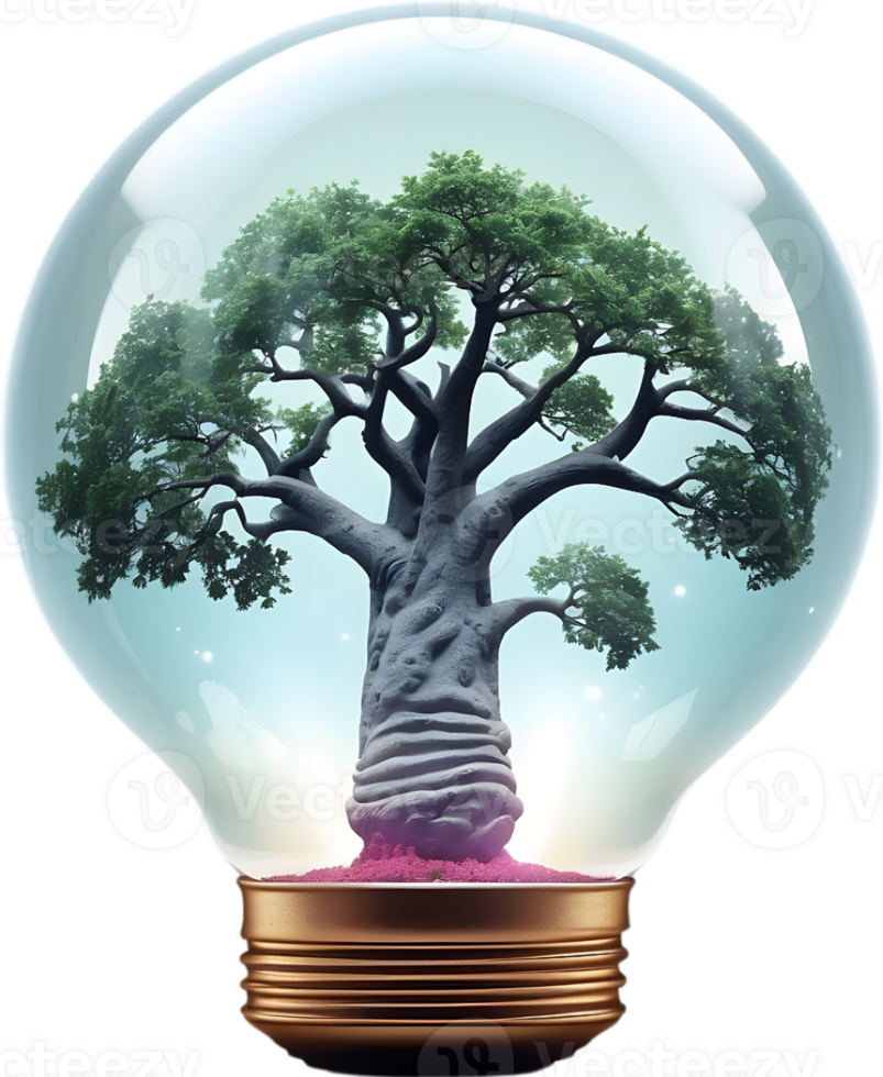 AI generated light bulb with tree inside png