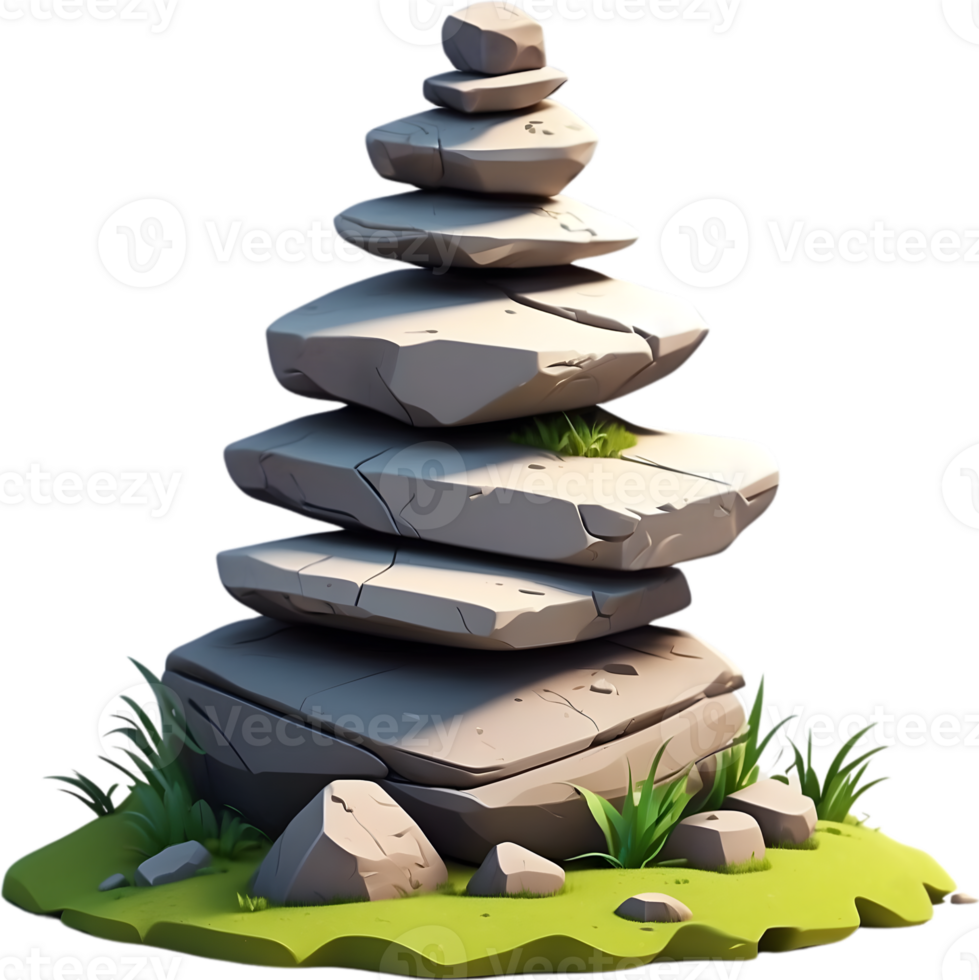 AI generated a stack of rocks on a grassy hill png