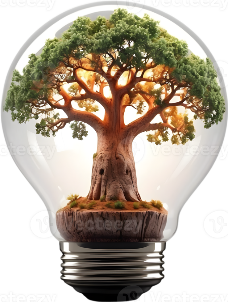 AI generated light bulb with tree inside png