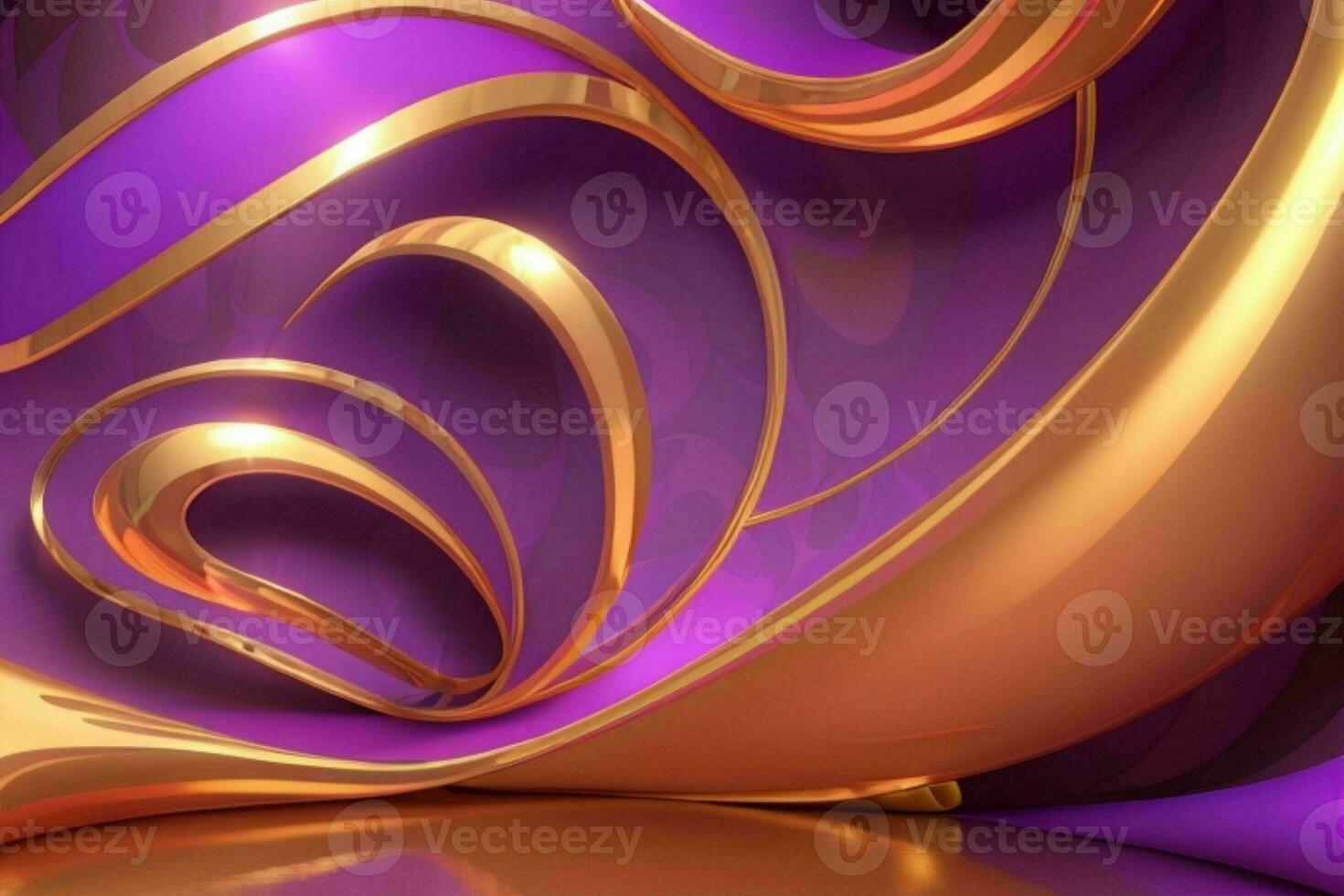 AI generated 3d rendering luxury bold purple and golden abstract background. Pro Photo