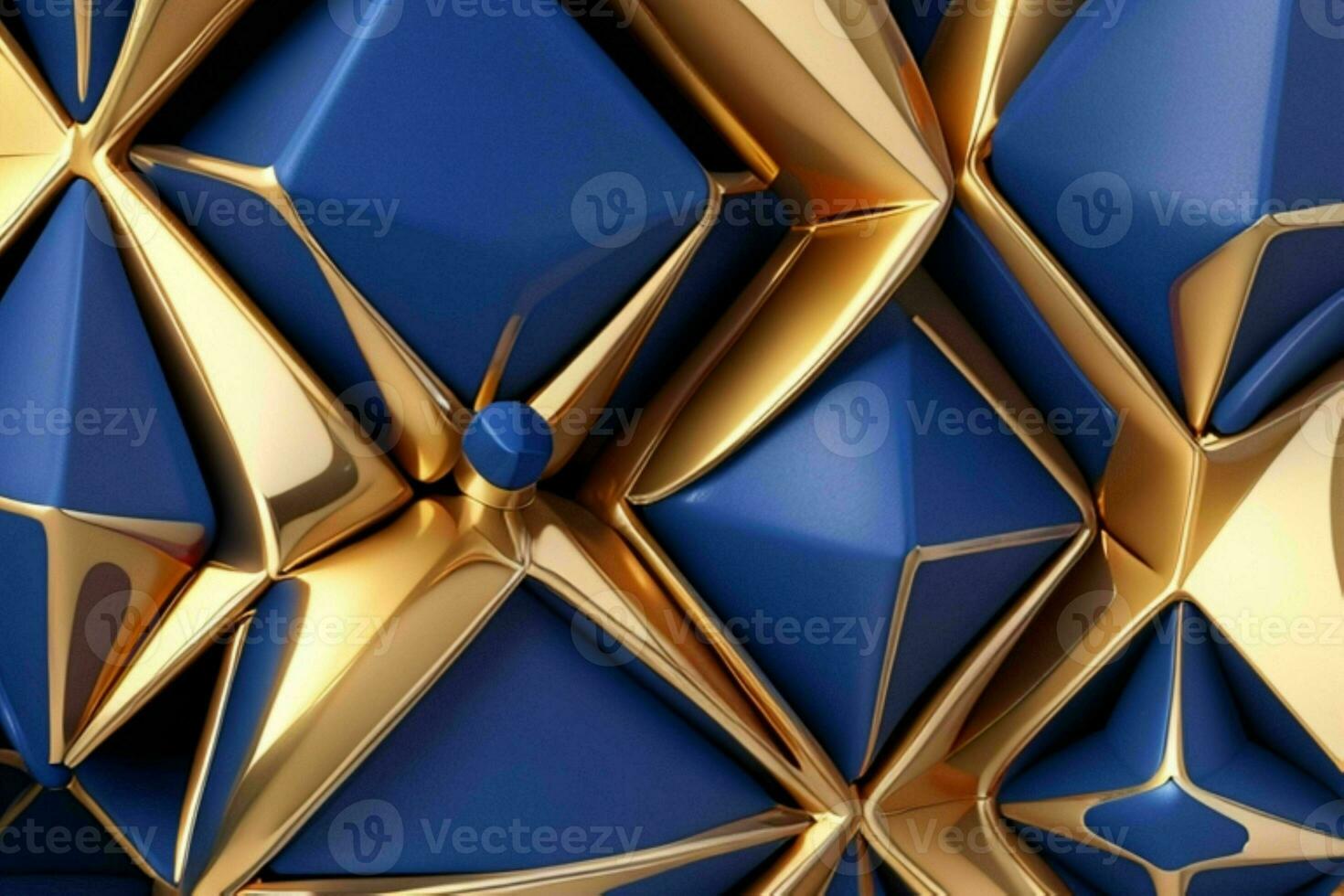 AI generated 3d rendering luxury blue and golden abstract background. Pro Photo