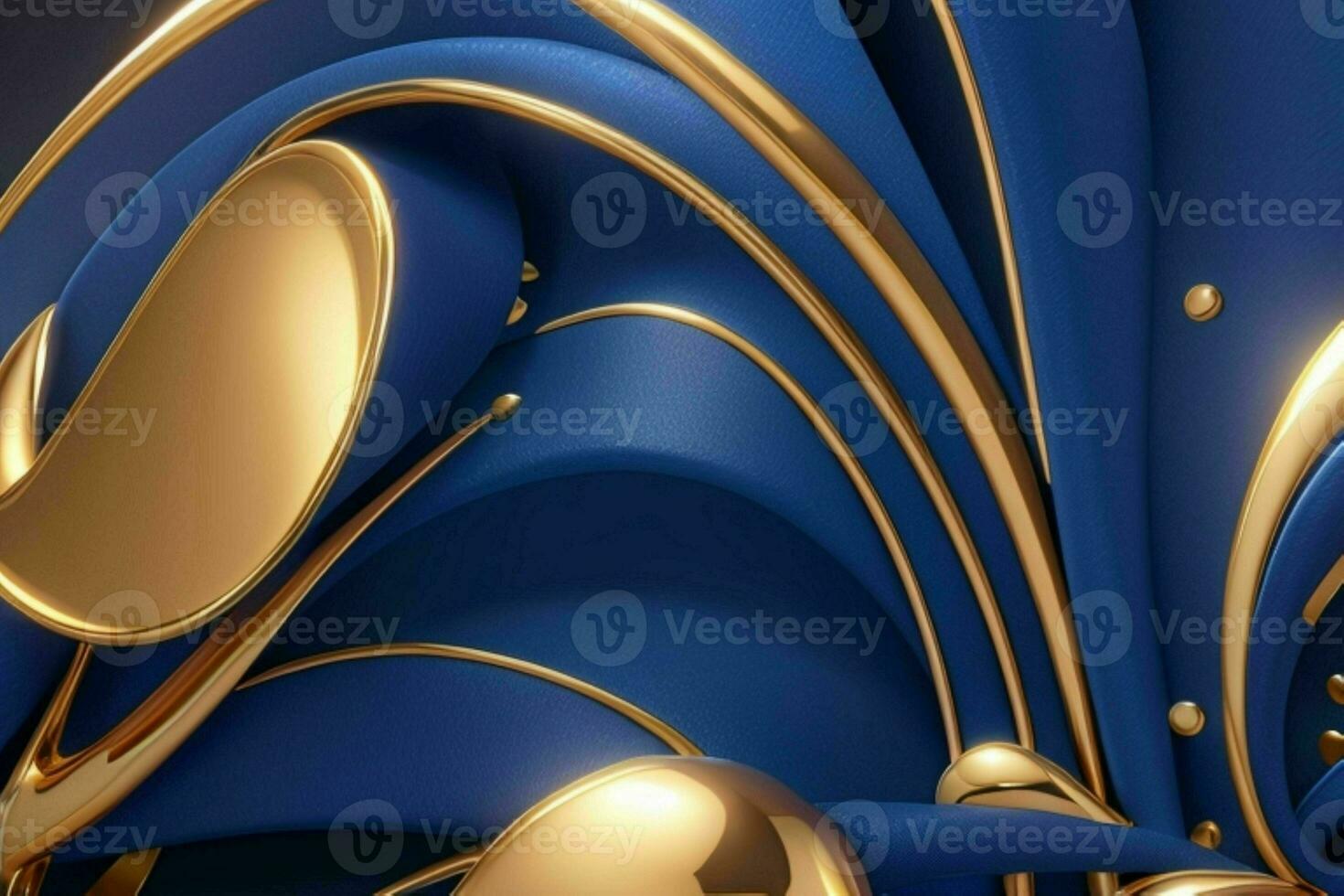 AI generated 3d rendering luxury blue and golden abstract background. Pro Photo