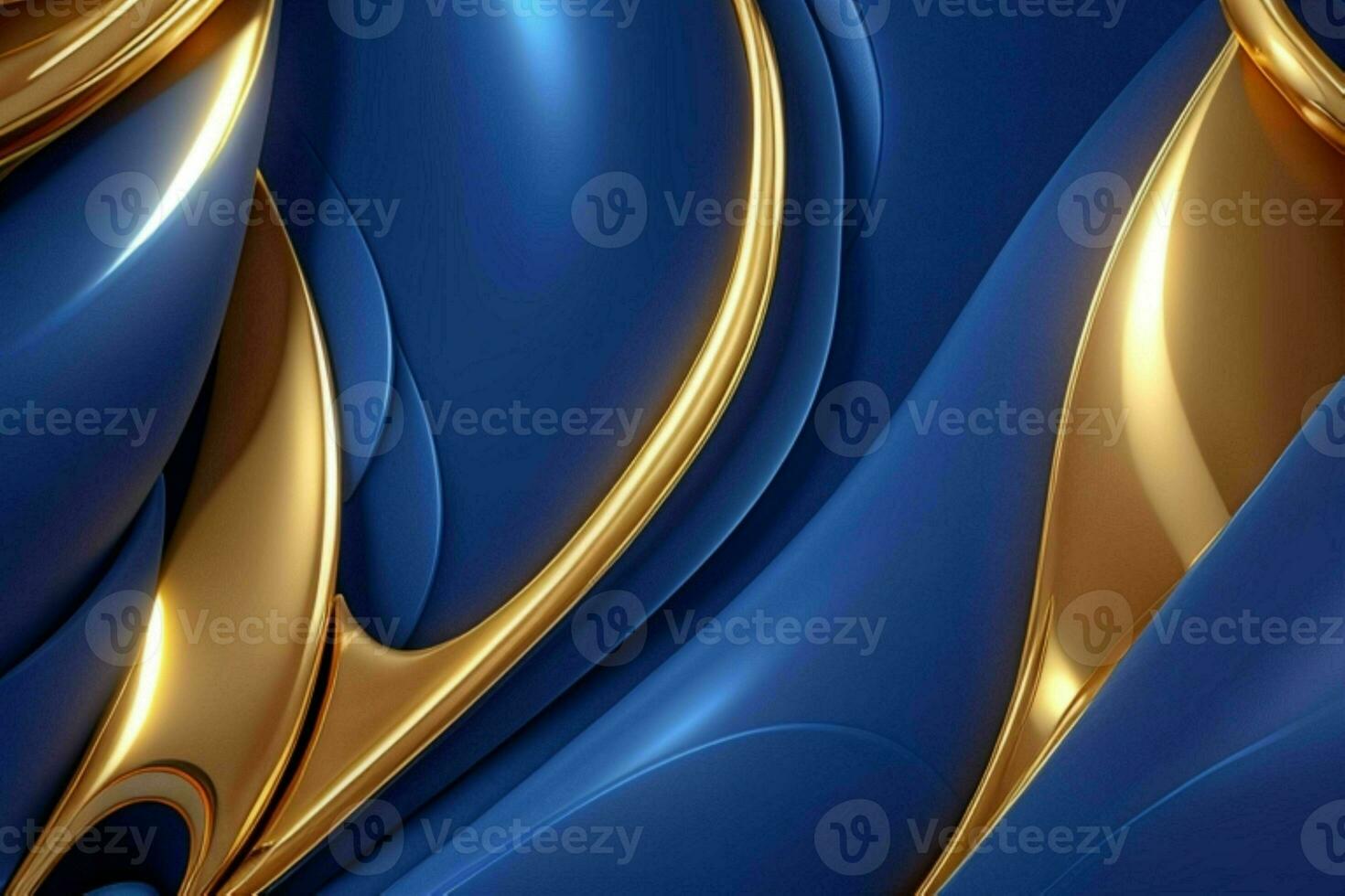 AI generated 3d rendering luxury blue and golden abstract background. Pro Photo