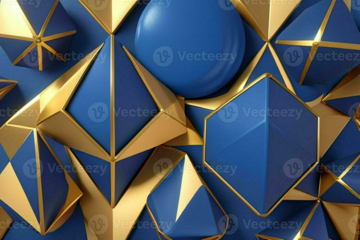 AI generated 3d rendering luxury blue and golden abstract background. Pro Photo