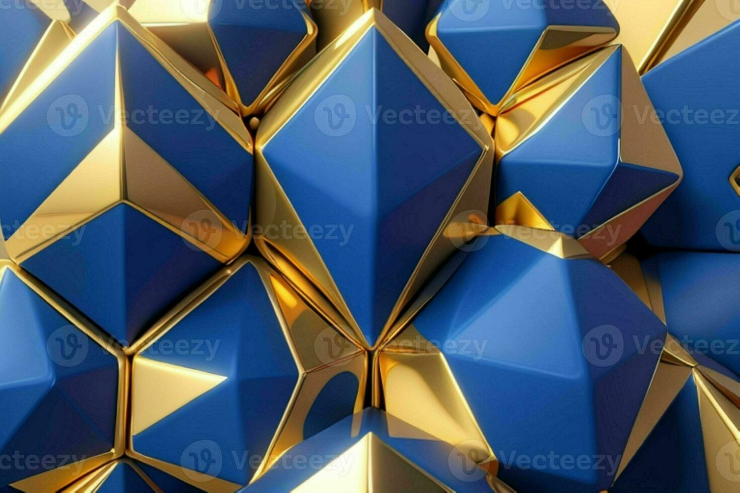 AI generated 3d rendering luxury blue and golden abstract background. Pro Photo