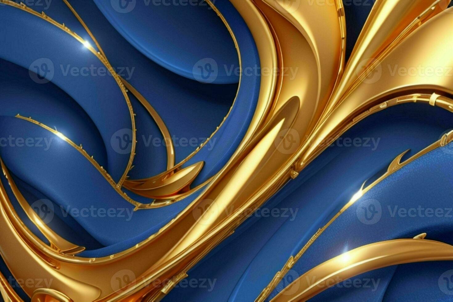 AI generated 3d rendering luxury blue and golden abstract background. Pro Photo