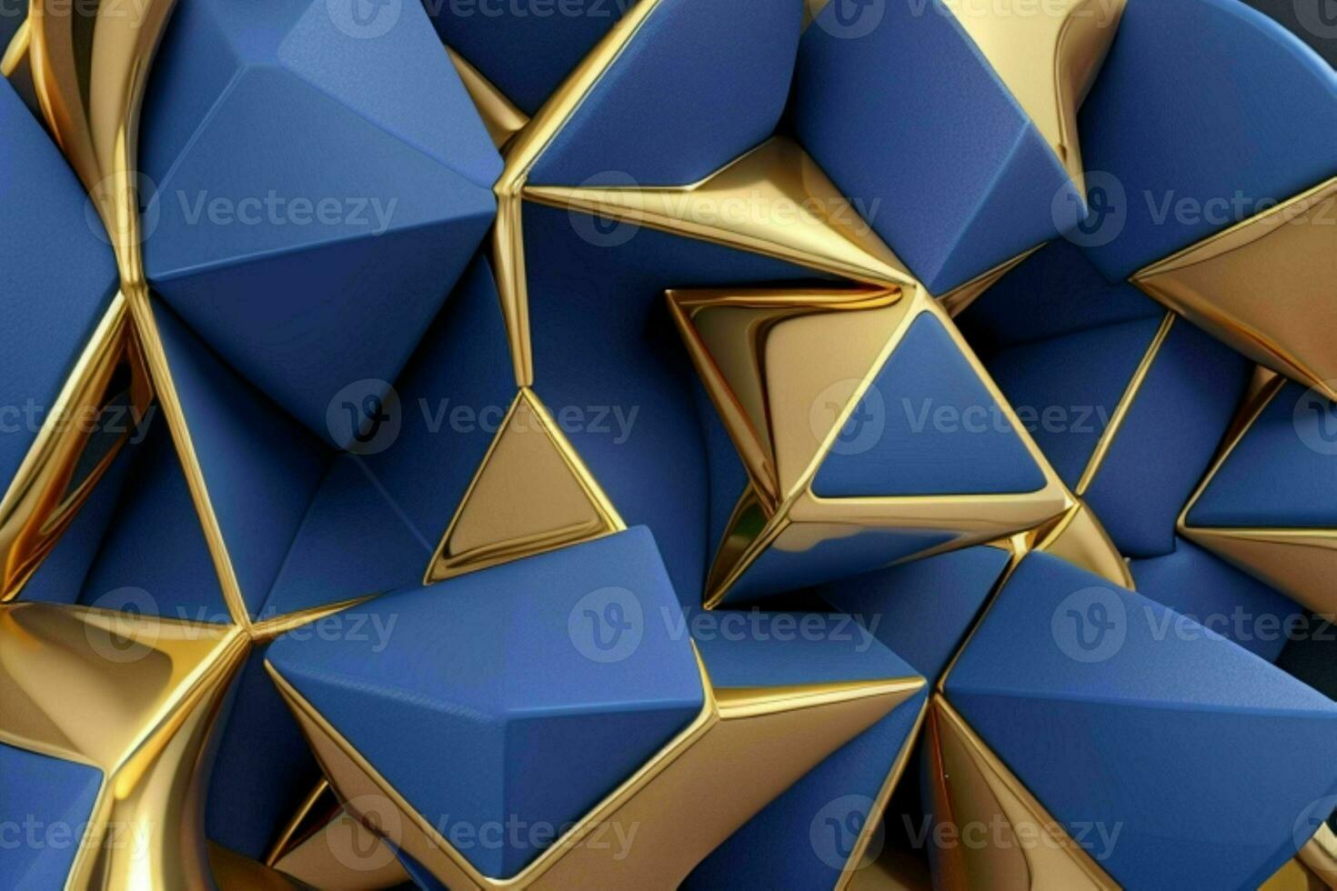 AI generated 3d rendering luxury blue and golden abstract background. Pro Photo