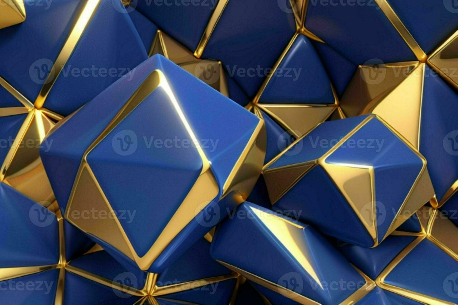 AI generated 3d rendering luxury blue and golden abstract background. Pro Photo