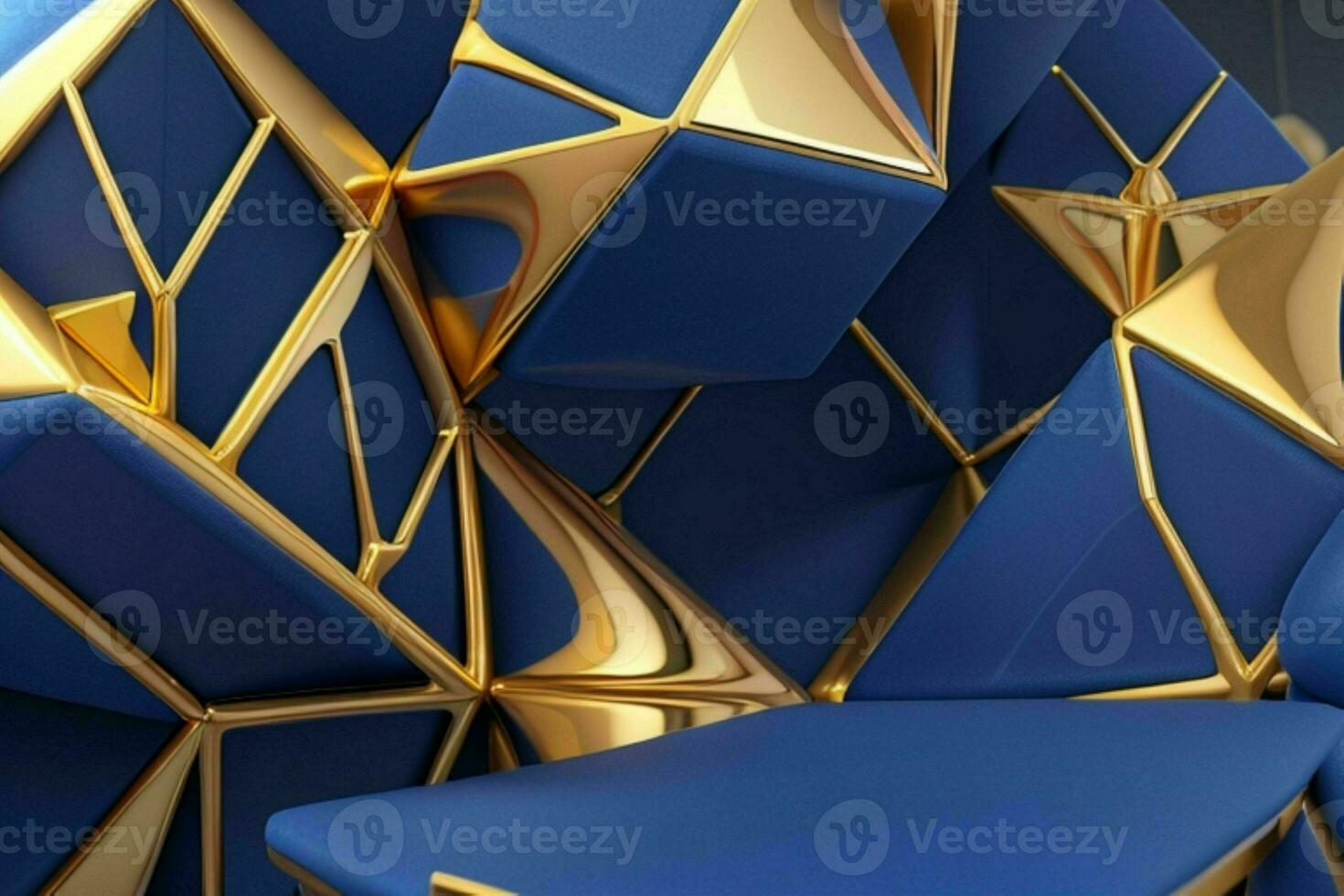 AI generated 3d rendering luxury blue and golden abstract background. Pro Photo